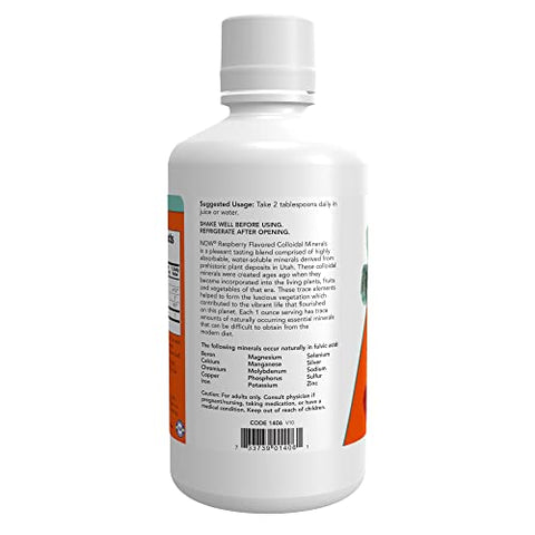 Suplementos, Minerais Coloidais Líquidos, Derivados de Plantas, Minerais Traços Essenciais, Framboesa, 32-Ounce (946 ml) - NOW Foods