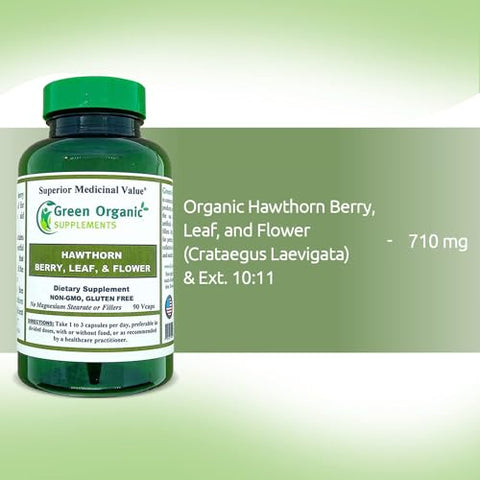 Green Organic Supplements - Cápsulas de Espinheiro Branco, Folha, Flor, Suplemento de Espinheiro Branco Contém 90 Cápsulas, Ervas Naturais de Espinheiro Branco para Saúde Cardiovascular