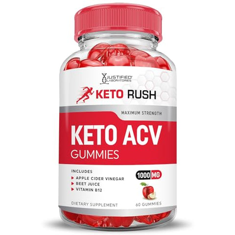 Justified Laboratories - (2 Pacotes) Gomas Keto Rush Keto ACV Fórmula Avançada 1000MG Gomas Keto Rush Keto Vinagre de Maçã Aumento Formulado com Romã e Beterraba em Pó B12 Vegano Não GMO 120