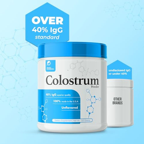 Prime Powders - Colostro com mais de 40% de IgG, proveniente de pasto, para saúde intestinal, imunidade contra inchaço e pele saudável