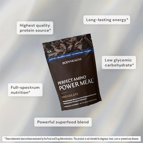 PerfectAmino Power Meal Shake – Novo Sabor Chocolate Amargo com Óleo MCT Carb 10 e Base de Proteína Perfect Amino (20 Porções) - BodyHealth