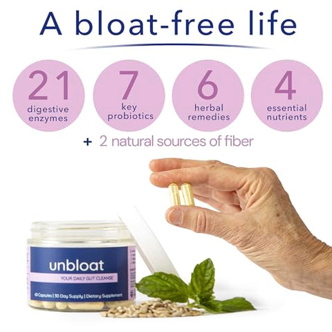 Unbloat - Pílulas Anti-Inchaço para Mulheres – Alívio Eficaz do Inchaço e Suporte Digestivo, Suplemento que Melhora a Saúde Intestinal, Fórmula Sem Inchaço com Pre e Probióticos, Suplementos Desinchantes – Marca em Destaque