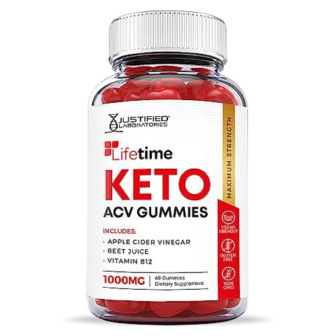 Justified Laboratories - (5 Pacotes) Gomas Lifetime Keto ACV Boost 1000MG com Suco de Romã, Beterraba e Vitamina B12 – 300 Gomas