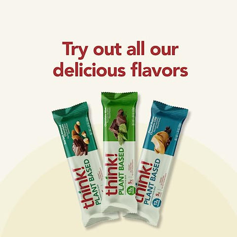 THINK - think! Barras Veganas/à base de plantas de alta proteína – Manteiga de Amendoim com Gotas de Chocolate, 13g Proteína, 5g Açúcar, Sem Adoçantes Artificiais, Verificado pelo Projeto Non GMO, 10 Unidades (Embalagem pode variar)