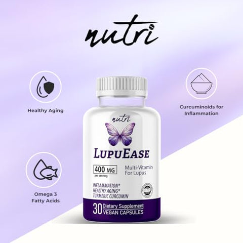 Nature's Fusions - LupuEase – Multivitamínicos para Alívio do Lúpus – Vitamina C, D3, E, B12, Extrato de Cúrcuma Curcumina (std. 95% curcuminoides) – Ácidos Graxos Ômega 3 – Fornecimento de 30 Dias
