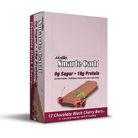 Smarte Carb Chocolate Black Cherry – 18g Proteína, 0g Açúcar, 2g Carboidratos Líquidos, 150 Calorias, 12 Unidades - NuGo