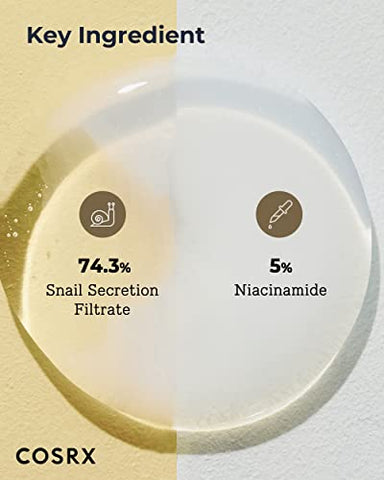 Niacinamide 5%% Snail Mucin 74%% Dual Essence – Serum Facial Anti-idade para Pele Opaca, Hidratante, Iluminador, Reparador, 80ml, Pele Sensível, Não Testado em Animais - COSRX