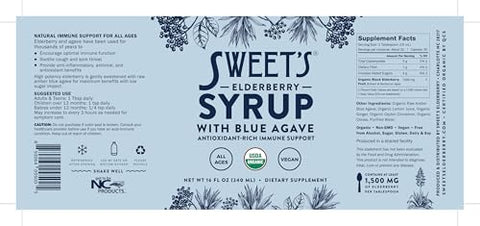 Sweet's Elderberry - Xarope de Sabugueiro com Agave Azul | Suporte Imunológico | Certificado Orgânico USDA | Não-OGM | Vegano | Sem Glúten | Marca: Elderberry Syrup
