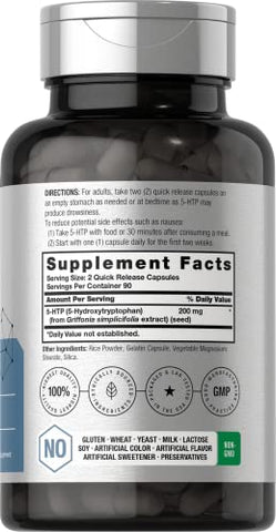 5HTP 200mg Cápsulas | 180 Unidades | Griffonia Simplicifolia | Suplemento Extra Forte de 5HTP | Livre de OGM, Sem Glúten | 5 Hidroxitriptofano - Horbäach