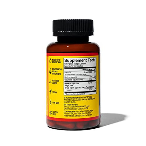 Cápsulas de Vinagre de Maçã Bragg – Vitamina D3 | Benefícios para a Saúde | 60 cápsulas | 1000 UI de Vitamina D3