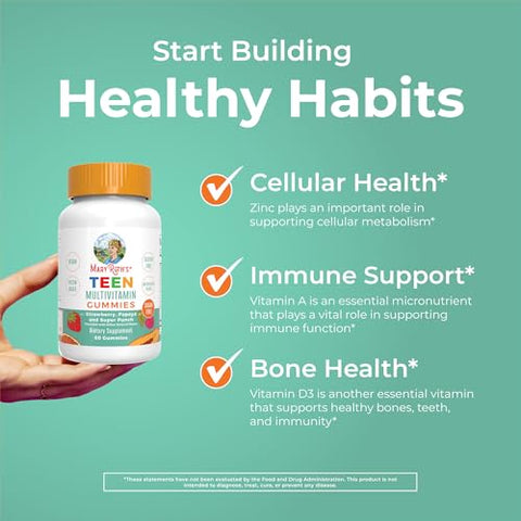 MaryRuth Organics - Multivitamínico MaryRuth para Adolescentes | Sem Açúcar | Gomas de Vitaminas para Idades 13 | Vitamina C | D e E | B | Biotina | Zinco para Suporte Imunológico | Energia | Pele e Cabelo | 60 Unidades
