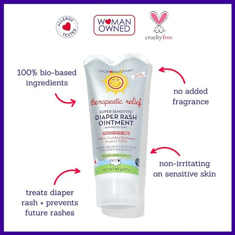 Creme para Assaduras Super Sensível Sem Fragrância | Óxido de Zinco | 100% Bio-Based | Hipoalergênico | Creme Calmante para Assaduras de Bebê | 82 g - California Baby