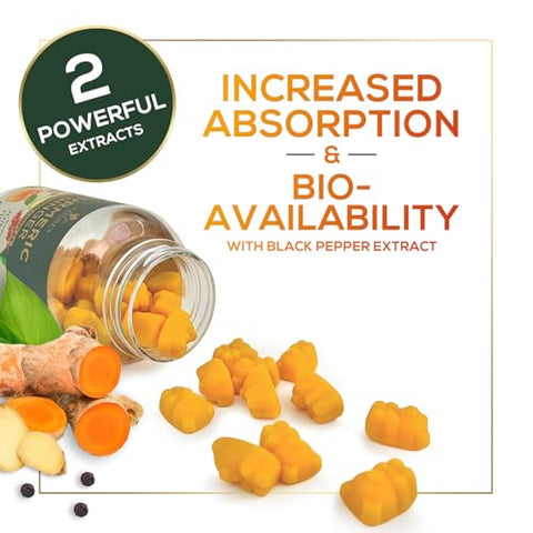 Nature's Nutrition - Gomas de Cúrcuma Curcumina e Gengibre com Extrato de Pimenta Preta, Alta Absorção Potente 95%% Curcuminoides Suplemento de Cúrcuma Curcumina da Natureza, Comprimidos de Goma de Cúrcuma para Articulações