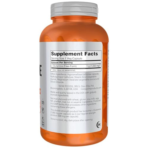 L-Glutamina, Dupla Potência 1000 mg – 240 Cápsulas Vegetais - NOW Foods