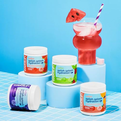 Wellah - Mistura Hidratante de Eletrólitos Splish Splash (Sabor Morango Kiwi, 30 Porções) – Bebida Energética | 30 Porções | Hidratação e Energia