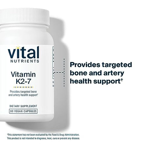 Vitamina K2-7 | Promove Saúde Cardiovascular, Cardíaca, Óssea* | Vitamina K2 MK7 | Suplemento Vegano de Vitamina K | Livre de Glúten, Laticínios, Soja | Não-OGM | 60 Cápsulas - Vital Nutrients