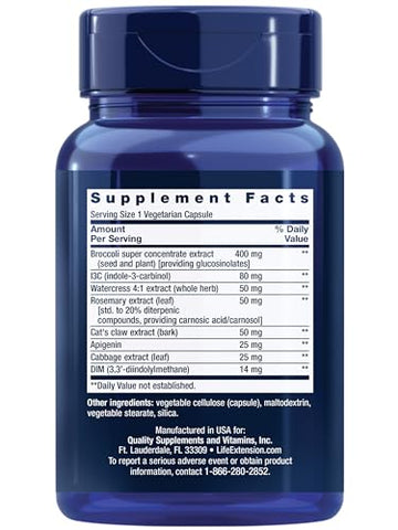 Extrato de Vegetais Crucíferos Triplo Ação, 60 Cápsulas Vegetarianas – Mantém a Saúde do DNA - Life Extension