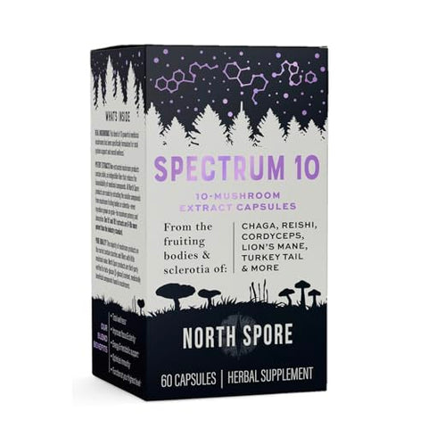 Organic Spectrum 10 – Cápsulas de Cogumelos de Alta Potência | Suplemento Cognitivo | Lion’s Mane, Chaga, Cordyceps, Reishi, Turkey Tail | 10 Cogumelos Medicinais | Energia, Saúde e Bem-Estar - North Spore