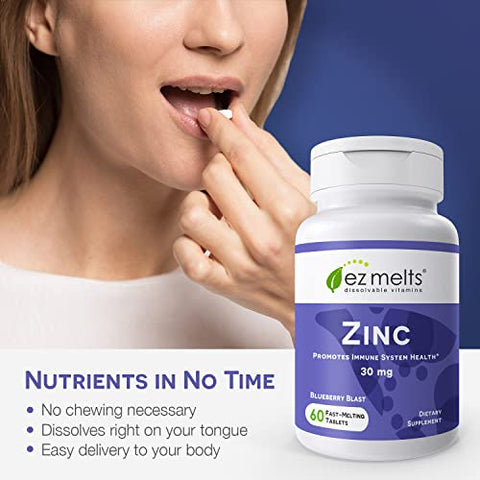 Suplemento de Zinco Dissolvível 30 mg, Sem Açúcar, 2 Meses de Fornecimento - EZ Melts
