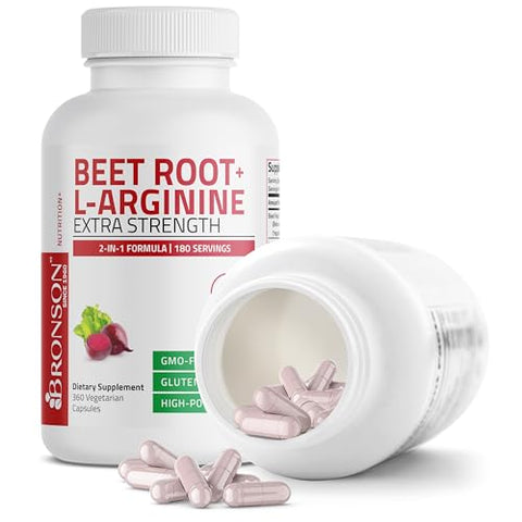Beet Root L-Arginine 2000 MG – Produção de Óxido Nítrico – 360 Cápsulas Vegetarianas – Não-OGM - Bronson