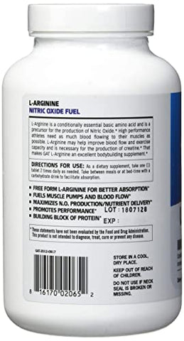 GAT SPORT - GAT Sport L-Arginine Tablets 180 Unidades – Aumente seu Desempenho Físico e Energia