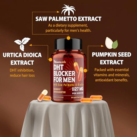 Vivaravida - Bloqueador de DHT para Homens | Suplemento para Crescimento Capilar com Saw Palmetto