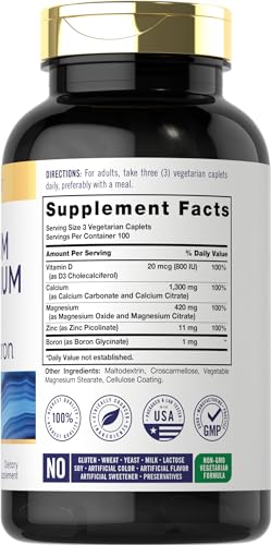 Cálcio Magnésio Zinco com Vitamina D3 e Boro | 300 Cápsulas | Suplemento Vegetariano, Não-OGM - Carlyle
