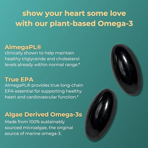 Life Heart Omega-3, 120 Softgels (60 Porções), Ômega-3 de Algas à Base de Plantas Veganas, Ácidos Graxos EPA para Saúde Cardíaca, Suplemento Dietético de Suporte Cardíaco, Krill - Iwi