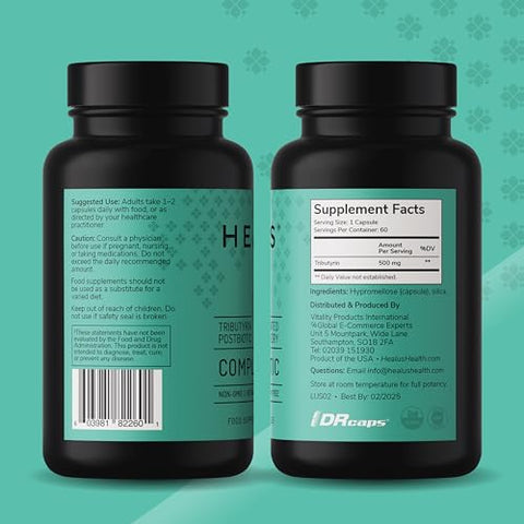 Healus - 60 Cápsulas de Suplemento de Tributirina Pós-biótica – Saúde Intestinal – Suplemento de Saúde Intestinal com Butirato