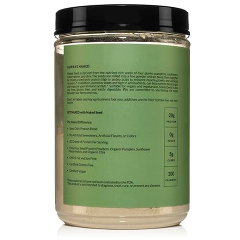 Naked Nutrition - Naked Seed – Pó de Proteína de 4 Sementes, 4 Ingredientes – Chia, Melancia, Girassol e Abóbora – Sem Glúten, Sem Soja, Vegano, Sem OGMs, Sem Adoçantes Artificiais – 15g