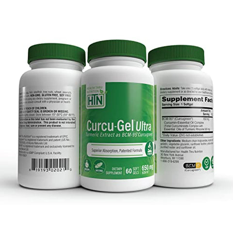 Health Thru Nutrition - Curcu-Gel 650mg BCM-95® Curcugreen | Cúrcuma Curcumina | Alta Absorção | Resposta Saudável à Inflamação | Estudo Clínico | Testado por Terceiros | Não-OGM
