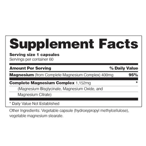 Complexo de Magnésio 3 em 1, Bisglicinato, Óxido, Citrato, Complexo Triplo de Magnésio, 60 Cápsulas - Snap Supplements