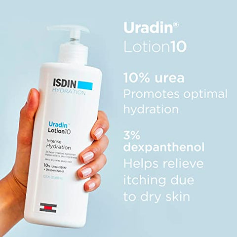 Loção Corporal ISDIN Uradin10, Hidratação Intensa 24 Horas, 10%% Ureia, Absorção Rápida, Testada Dermatologicamente, 400ml