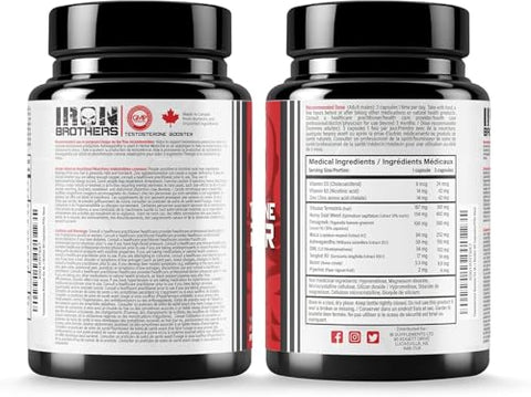 Testosterone Booster para Homens, 90 Cápsulas | Suplementos de Testosterona para Homens para Aumentar o Crescimento Muscular | Bloqueador de Estrogênio | Promove a Perda de Gordura - Iron Brothers Supplements