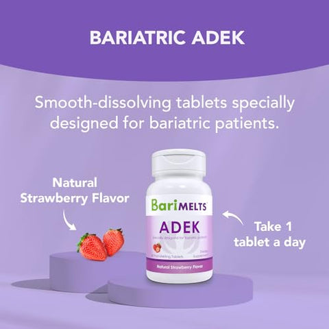 ADEK – 1 Mês de Suprimento (60 Comprimidos de Dissolução Rápida) – Vitaminas Pós-Operatórias para Bariátrica com Vitamina A, Vitamina D, Vitamina E e Vitamina K - BariMelts