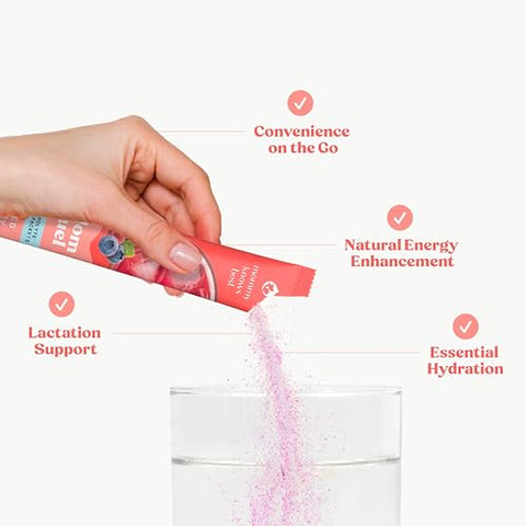 Bebida Eletrolítica para Mães, Suporte de Hidratação – para Gravidez, Pré-natal, Eletrólitos e Minerais Traços, Mix de Bebida para Lactação (16 Unidades) - Mommy Knows Best