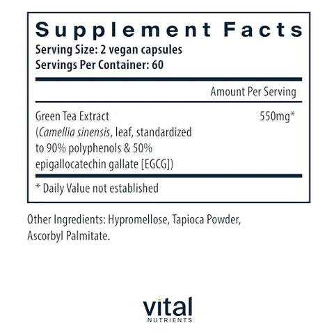 Vital Nutrients - Extrato de Chá Verde Vital Nutrients 550mg | Antioxidante Potente para o Coração | Marca