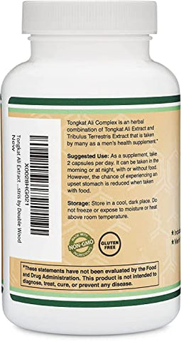 Double Wood Supplements - Extrato de Tongkat Ali 200 para 1 para Homens (Longjack) Eurycoma Longifolia, 1020mg por Porção, 120 Cápsulas – Suporte à Saúde Masculina com 20mg de Tribulus Terrestris (Testado por Terceiros)