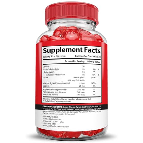 Justified Laboratories - (5 Pacotes) Gomas Keto Crave Keto ACV Extreme 2000MG Fórmula Avançada de Gomas Keto Crave Keto Vinagre de Maçã com Romã e Beterraba em Pó B12 Vegano Não Transgênico 300 Gomas