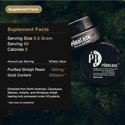 Live Resin True Gold Shilajit – Suplemento Orgânico de Shilajit com Conteúdo de Ouro Verdadeiro | Mais de 80 Minerais, Alta Bioacessibilidade, Propriedades Antioxidantes | Fabricado nos EUA (60g) - Pürblack