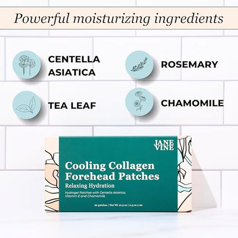 JANE VINE - Patches para Rugas na Testa 20 Unidades – Hidratação Refrescante de Colágeno para Remover Linhas na Testa – Patches Faciais com Vitamina E