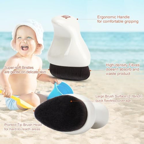 BEAUTYFACTOR - Aplicador de Protetor Solar Infantil com Estojo Protetor, Pincel para Protetor Solar para Crianças, Bebês e Adultos, Essenciais para Praia, Protetor Solar, Creme Solar e Loções (Branco)