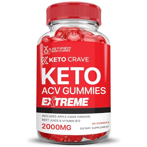 Justified Laboratories - (5 Pacotes) Gomas Keto Crave Keto ACV Extreme 2000MG Fórmula Avançada de Gomas Keto Crave Keto Vinagre de Maçã com Romã e Beterraba em Pó B12 Vegano Não Transgênico 300 Gomas