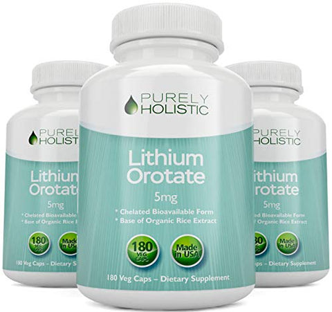 Purely Holistic - Lithium Orotate 5mg – 180 Cápsulas Vegetarianas de Lítio, Auxilia no Equilíbrio do Humor, Comportamento, Memória e Bem-Estar