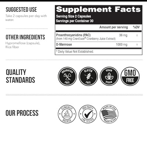 Triquetra Health - CranEaze®: Extrato de Suco de Cranberry com D-Manose – 36 mg PAC, 100% PAC Solúvel – Suporte à Saúde do Trato Urinário – Melhores Comprimidos de Cranberry para Mulheres, UTI Cranberry