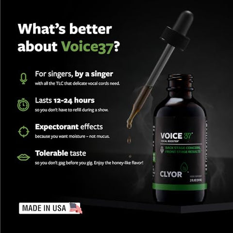 CLYOR - Voice37 – Remédio Natural para Voz de Cantores – Potencializa sua Voz – Alivia Rouquidão – Lubrifica Cordas Vocais – Elimina Muco – Aumenta sua Performance Vocal e Falada