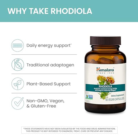Rhodiola: Energia, Redução do Estresse e Resistência ao Exercício – 250 mg, 60 Cápsulas Veganas, 1 Mês de Suprimento - Himalaya