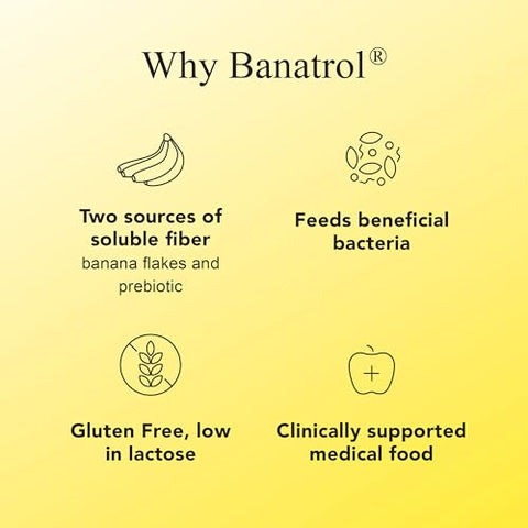 Medtrition - Banatrol® Natural Anti-Diarréico com Prebióticos, Alívio da Diarreia Crônica, SII, Diarreia Recorrente, Alimento Médico Clinicamente Comprovado, Não Causa Constipação, 28 Porções (Banana)