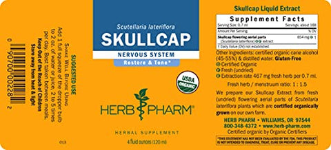 Extrato Líquido de Skullcap Orgânico Certificado para Suporte ao Sistema Nervoso, Álcool de Cana Orgânico, 120 ml - Herb Pharm