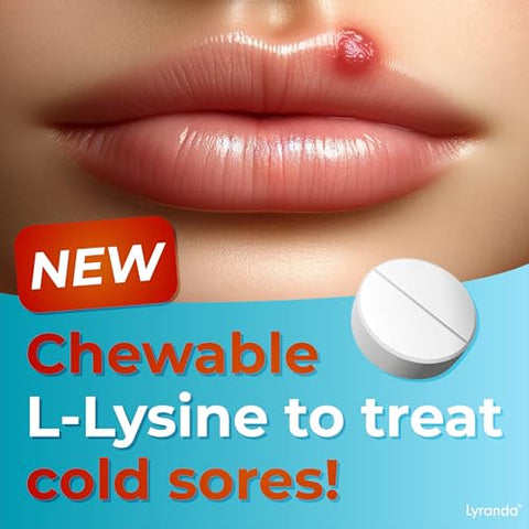 Lyranda - Tabletes mastigáveis de L-Lisina 1000 mg para tratar herpes labial – Absorção mais rápida e melhor higiene